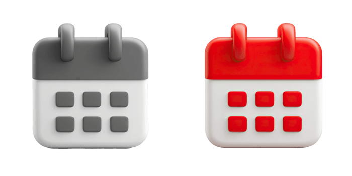 dos calendario íconos en 3d representación con gris y rojo color opciones aislado en transparente antecedentes png