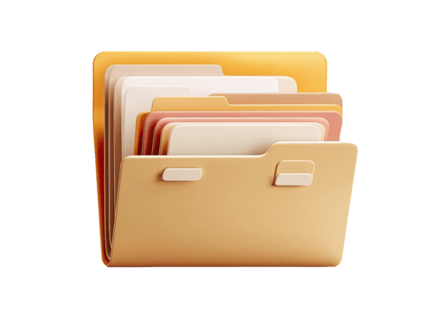 3d öppen mapp ikon som innehåller flera olika skiktad dokument i en värma Färg palett isolerat på transparent bakgrund png