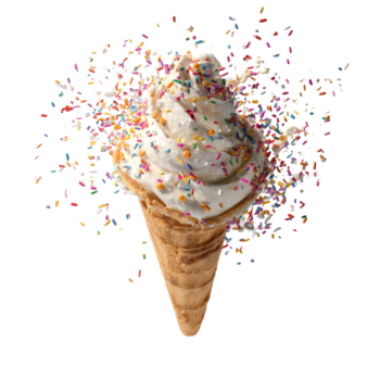 utsökt vanilj mjuk tjäna is grädde kon med färgrik exploderande strössel isolerat på transparent bakgrund png
