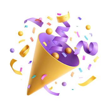 festlig fest poppern exploderande med färgrik konfetti och streamers isolerat på transparent bakgrund png