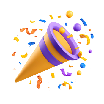 vibrerande 3d fest poppern med färgrik konfetti och festlig sfärer exploderande isolerat på transparent bakgrund png