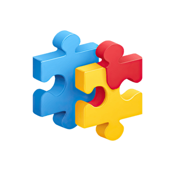 Tres vistoso enclavamiento rompecabezas piezas representando trabajo en equipo y conexión aislado en transparente antecedentes png