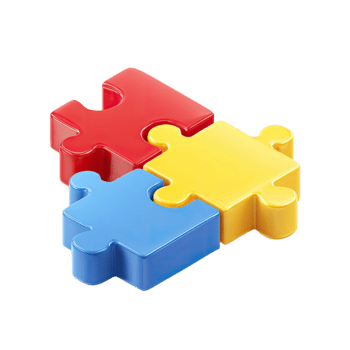 Tres vistoso enclavamiento rompecabezas piezas representando trabajo en equipo y soluciones aislado en transparente antecedentes png