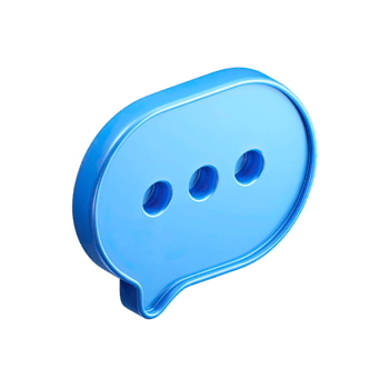 Blue three dimensional speech bubble icon representing communication and messaging isolated on transparent background png