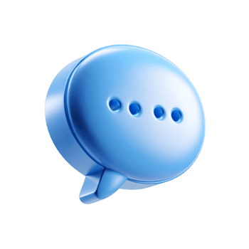 Light blue 3D message icon with three dots indicating communication isolated on transparent background png