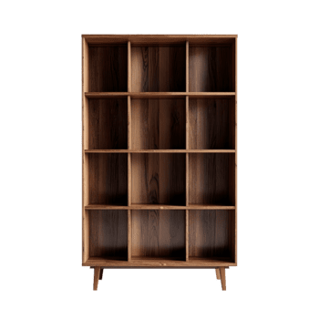 en bois étagère à livres avec Douze vide compartiments pour espace de rangement et afficher isolé sur transparent Contexte png