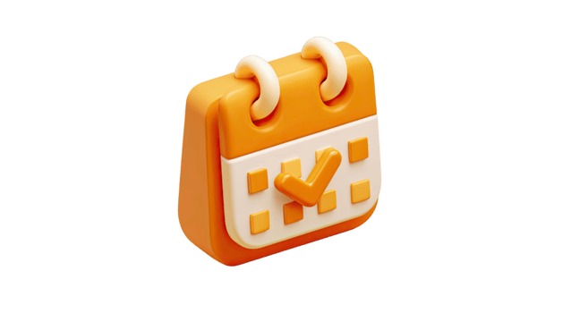 3d naranja calendario icono con un comprobado fecha para Planificación y equipo aislado en transparente antecedentes png