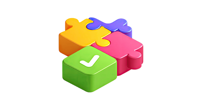 3d vistoso enclavamiento rompecabezas piezas con un verde marca de verificación cubo para éxito aislado en transparente antecedentes png