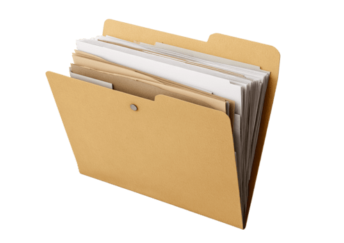 manila dragspel fil mapp fylld med dokument och papper för kontor organisation isolerat på transparent bakgrund png