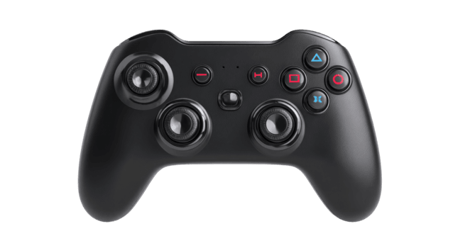 nero gioco controllore con joystick e colorato azione pulsanti per gioco isolato su trasparente sfondo png