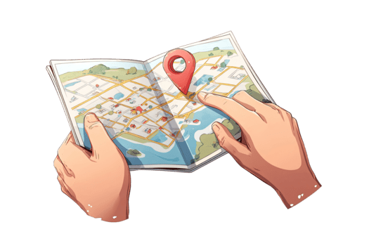 mani Tenere un Aperto carta carta geografica con un' rosso Posizione perno puntamento per un' destinazione isolato su trasparente sfondo png