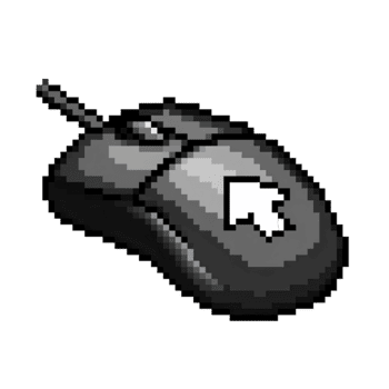 Retro pixel art computer mouse with a white arrow cursor icon for digital interface isolated on transparent background png