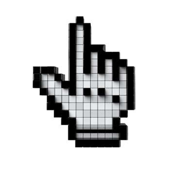 pixelated hand markören pekande uppåt, representerar samspel och urval, isolerat på transparent bakgrund png