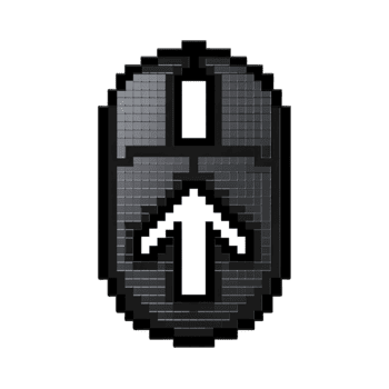 pixelated dator mus kringutrustning med ett uppåt navigering pil isolerat på transparent bakgrund png