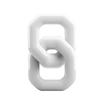 White 3D interconnected chain link icon representing connection or hyperlink isolated on transparent background png
