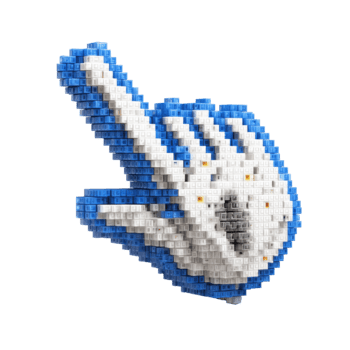 3d pixelated hand markören ikon i en pekande gest med blå och vit färger isolerat på transparent bakgrund png