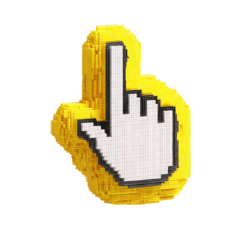 pixelated 3d hand markören ikon med gul blocky översikt pekande uppåt isolerat på transparent bakgrund png