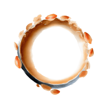 Watercolor abstract circular frame with organic texture and scattered elements, isolated on transparent background png