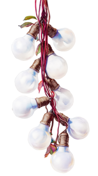 caprichoso cuerda de luces con rojo alambres y hojas, colgando verticalmente en contra un negro fondo, romántico y nostálgico estado animico png