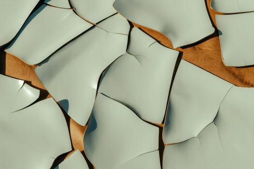 Cracked Pale Green Tiles With Rusty Gaps Create An Abstract Desert Surface Pattern photo