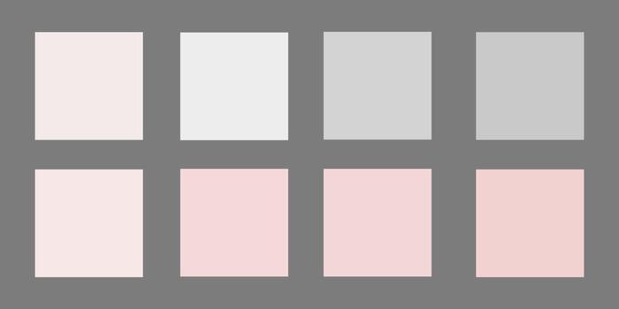 Set of soft pastel white and blush pink color squares in minimal grid layout isolated on white background. Concept of gentle neutral palette, elegant tone selection, UI design element. vector
