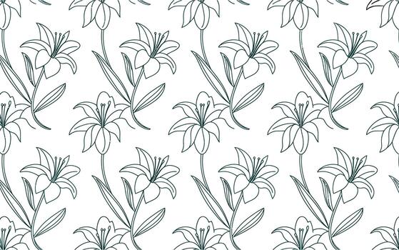 Elegant outline lily flower pattern on white background vector