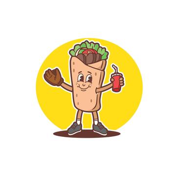 mascot shawarma with baseball glove and softdrink good for sticker, badge, element design, print design, etc vector