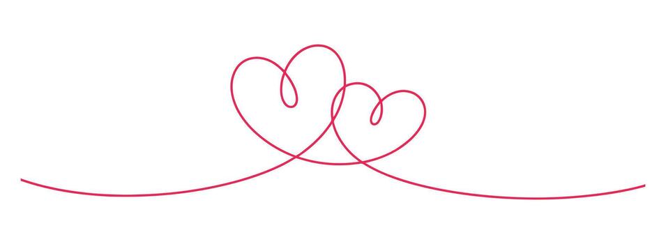 Elegant single line drawing of two intertwined hearts symbolizing love and connection in a continuous stroke vector