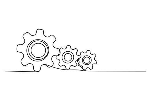 Simple hand drawn sketch of three interlocking gears in continuous line style vector
