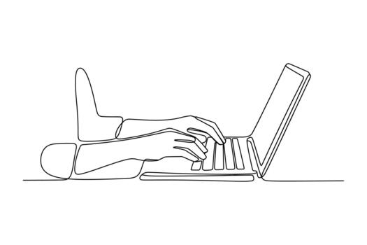 minimalista línea Arte bosquejo de manos mecanografía en un ordenador portátil teclado ilustrando digital trabajo y comunicación vector