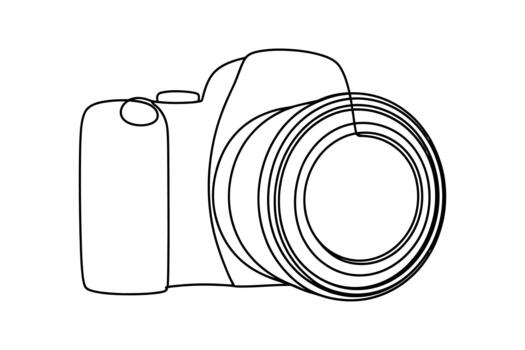 Minimalist single line drawing of a modern digital camera with a lens vector