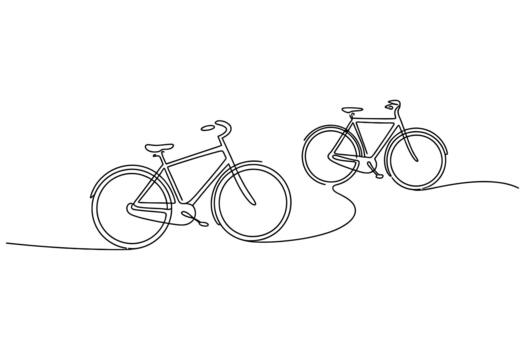 Two minimalist line art bicycles drawn with simple continuous lines on a white background vector