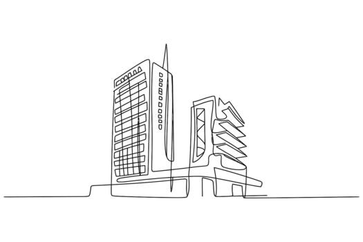 Minimalist architectural sketch of two modern skyscrapers with clean lines and a simple aesthetic vector