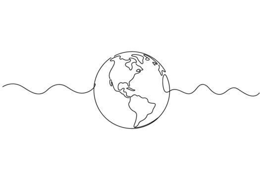 Hand drawn sketch of planet earth with wavy lines symbolizing global connection and communication across continents vector