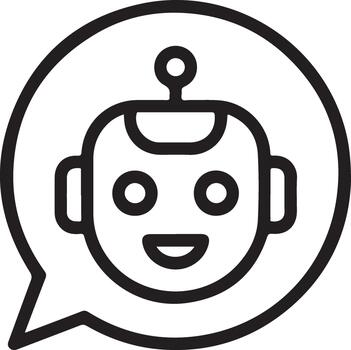 Chatbot icon in a speech bubble, representing artificial intelligence and communication vector