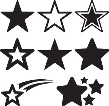 A versatile collection of star icons in various styles and arrangements, perfect for symbolizing excellence, quality rating, or adding decorative elements to any creative design project vector