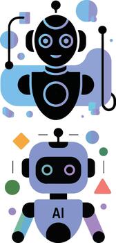 Modern illustration featuring friendly artificial intelligence robots, embodying advanced technology, future innovation, and digital concepts within a creative, abstract design framework vector