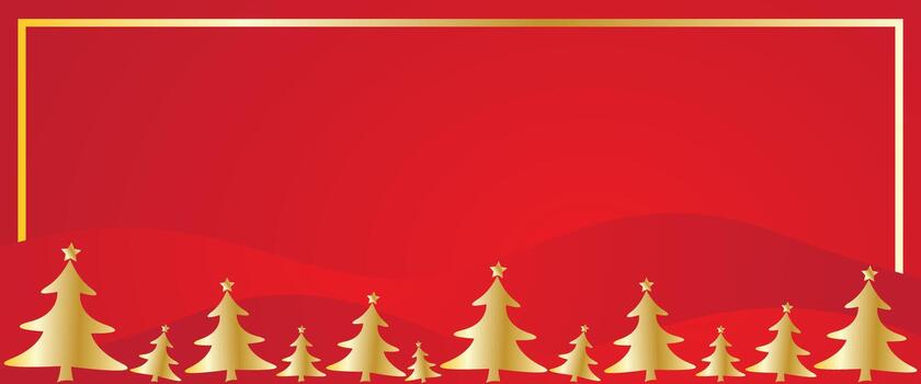 Gold frame with Christmas tree illustration on red background vector
