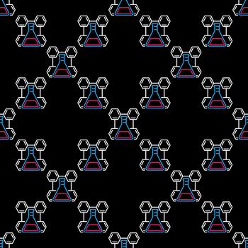químico matraz con hexagonal molecular fórmula química contorno sin costura modelo vector