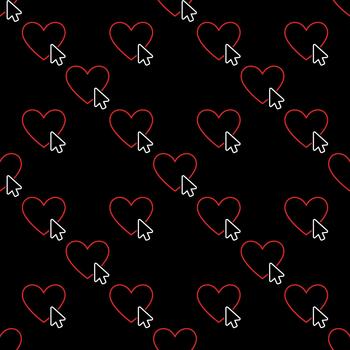 ratón hacer clic en corazón amor propio sin costura modelo en sencillo línea estilo vector