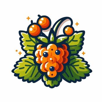 A cartoon raspberry with leaves and berries vector