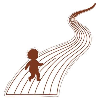 Illustration of a child walking on a winding road representing journey of life and progress with hopeful steps vector