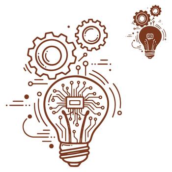 innovador tecnología concepto ligero bulbo con engranajes y pastilla ilustración para Ingenieria soluciones y moderno avances en un pulcro diseño vector