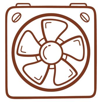 Hand Drawn PC Cooler Fan with Five Blades for Efficient Cooling and Airflow in Desktop Computer System vector