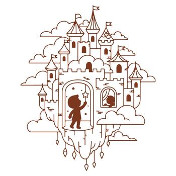 Whimsical Dreamland Castle Illustration with Children Creating Magic and Wonder in a Floating Fortress vector