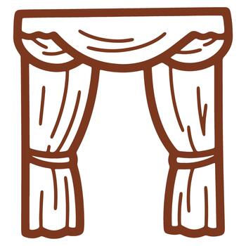 Elegant brown curtain outline illustration creating a sense of theatrical presentation with soft draped fabric over the window vector