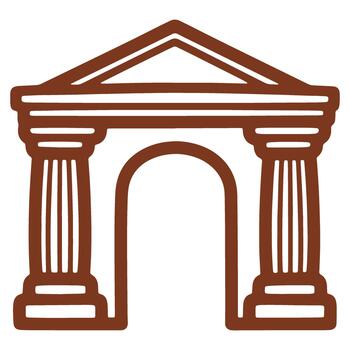 arquitectónico Entrada icono presentando clásico columnas y frontón diseño en marrón color esquema con limpiar líneas vector