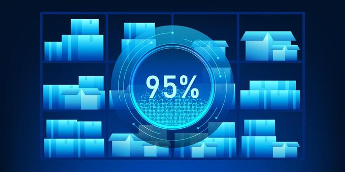 Industrial AI Inventory Management Technology Background with Smart Warehouse Automation, Data Processing System for Stock Counting, Logistics Distribution Center Optimization and Intelligent Storage vector