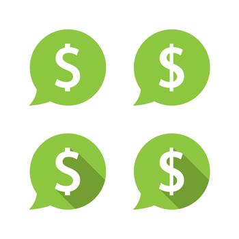 Speech bubble with dollar icon. Money conversation and financial communication symbol with long shadow vector