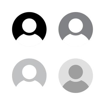 Profile avatar icon set in grayscale. Default account and social media user symbol vector